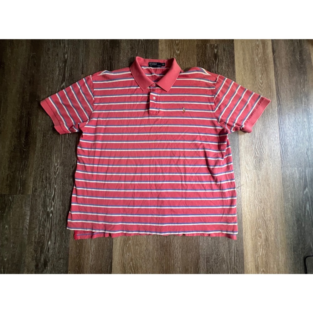 Polo Ralph Lauren Polo Shirt Mens 2XB Pink Striped Short Sleeve Big & Tall Pony